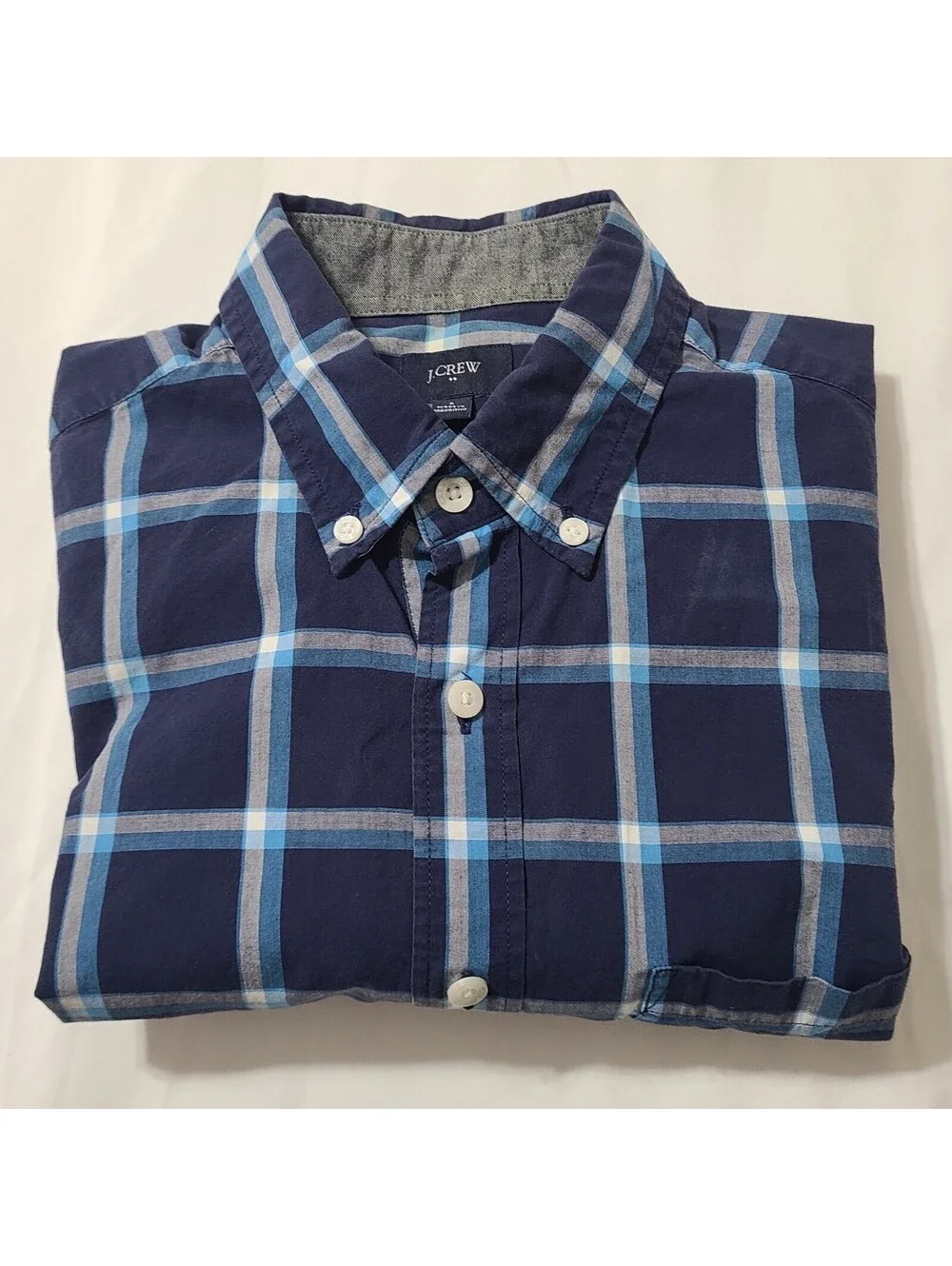 J Crew Plaid Shirt Mens Sz Small Blue Plaid Button Down 100% Cotton Coastal EUC